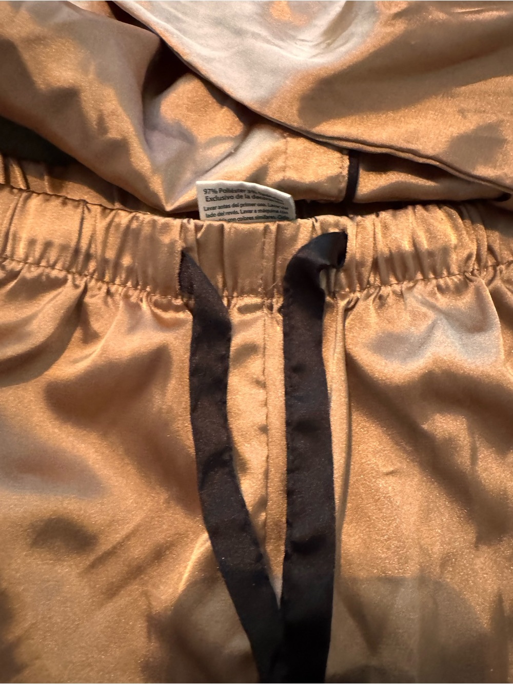 Serra Satin Taupe Pajama Set with Black Piping - Picture 3 of 11